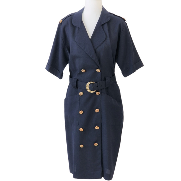 VLP Vintage 90's Blue short Sleeve Double Button Dress - Size 12 - Picture 1 of 5